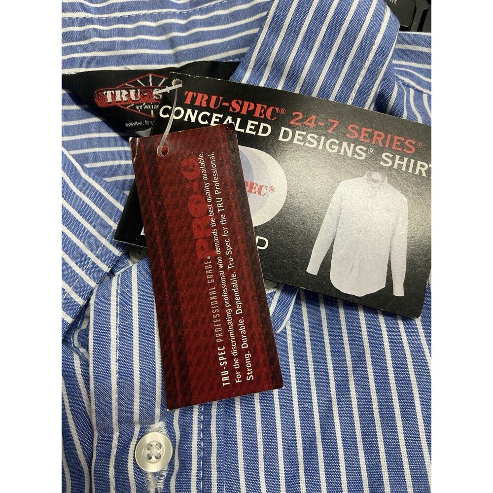 Tru-Spec 24-7 Concealed Shirt Mens Large Blue Striped Button Down Short Sleeve - Picture 4 of 12